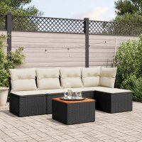 vidaXL 6-tlg. Garten-Sofagarnitur mit Kissen Schwarz Poly...