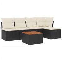 vidaXL 6-tlg. Garten-Sofagarnitur mit Kissen Schwarz Poly...