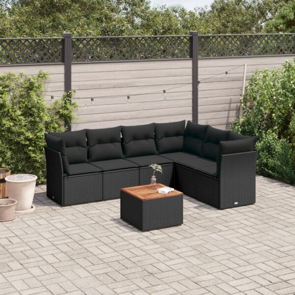 vidaXL 7-tlg. Garten-Sofagarnitur mit Kissen Schwarz Poly Rattan