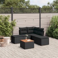 vidaXL 6-tlg. Garten-Sofagarnitur mit Kissen Schwarz Poly...