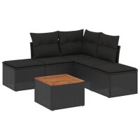 vidaXL 6-tlg. Garten-Sofagarnitur mit Kissen Schwarz Poly...