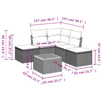 vidaXL 6-tlg. Garten-Sofagarnitur mit Kissen Schwarz Poly Rattan