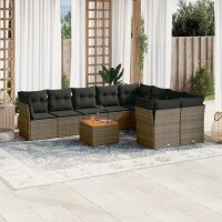 vidaXL 10-tlg. Garten-Sofagarnitur mit Kissen Grau Poly...