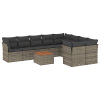 vidaXL 10-tlg. Garten-Sofagarnitur mit Kissen Grau Poly...