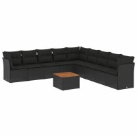 vidaXL 10-tlg. Garten-Sofagarnitur mit Kissen Schwarz Poly Rattan