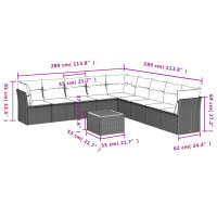 vidaXL 10-tlg. Garten-Sofagarnitur mit Kissen Schwarz Poly Rattan