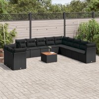 vidaXL 12-tlg. Garten-Sofagarnitur mit Kissen Schwarz Poly Rattan