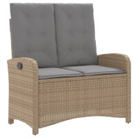 vidaXL Gartenbank Verstellbar mit Kissen Beige Poly Rattan