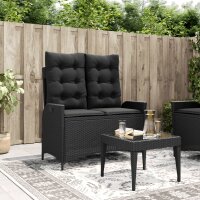 vidaXL Gartenbank Verstellbar mit Kissen Schwarz Poly Rattan