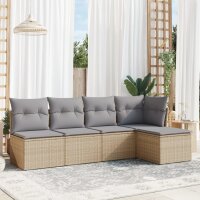 vidaXL 5-tlg. Garten-Sofagarnitur mit Kissen Beige Poly Rattan