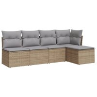 vidaXL 5-tlg. Garten-Sofagarnitur mit Kissen Beige Poly Rattan