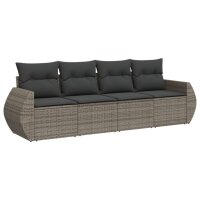 vidaXL 4-tlg. Garten-Sofagarnitur mit Kissen Grau Poly Rattan