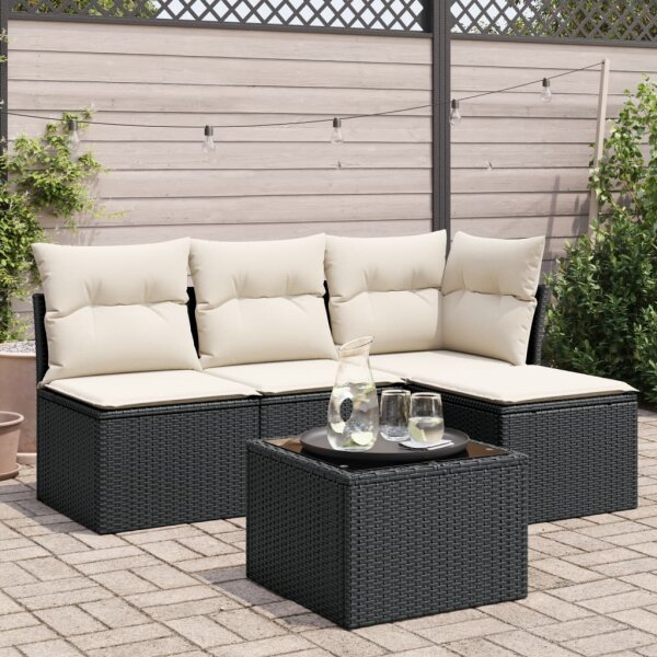 vidaXL 5-tlg. Garten-Sofagarnitur mit Kissen Schwarz Poly Rattan