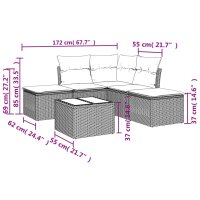 vidaXL 6-tlg. Garten-Sofagarnitur mit Kissen Schwarz Poly Rattan