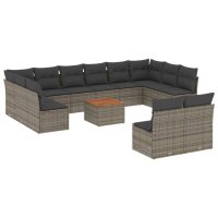 vidaXL 13-tlg. Garten-Sofagarnitur mit Kissen Grau Poly...