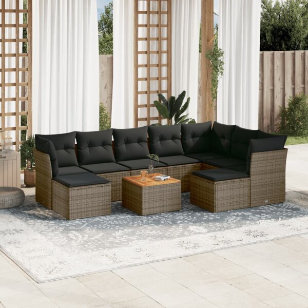 vidaXL 10-tlg. Garten-Sofagarnitur mit Kissen Grau Poly Rattan