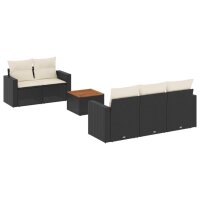 vidaXL 6-tlg. Garten-Sofagarnitur mit Kissen Schwarz Poly Rattan