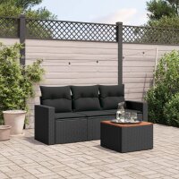 vidaXL 4-tlg. Garten-Sofagarnitur mit Kissen Schwarz Poly...