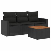 vidaXL 4-tlg. Garten-Sofagarnitur mit Kissen Schwarz Poly...