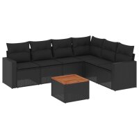 vidaXL 7-tlg. Garten-Sofagarnitur mit Kissen Schwarz Poly Rattan