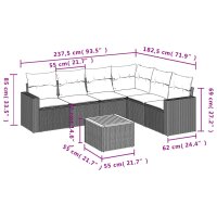 vidaXL 7-tlg. Garten-Sofagarnitur mit Kissen Schwarz Poly Rattan