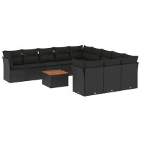 vidaXL 12-tlg. Garten-Sofagarnitur mit Kissen Schwarz Poly Rattan