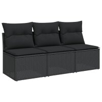 vidaXL Gartensofa mit Kissen 3-Sitzer Schwarz Poly Rattan