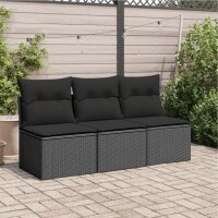 vidaXL Gartensofa mit Kissen 3-Sitzer Schwarz Poly Rattan