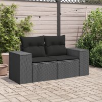 vidaXL Gartensofa mit Kissen 2-Sitzer Schwarz Poly Rattan