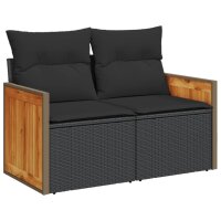 vidaXL Gartensofa mit Kissen 2-Sitzer Schwarz Poly Rattan