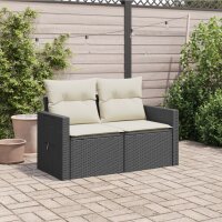 vidaXL Gartensofa mit Kissen 2-Sitzer Schwarz Poly Rattan