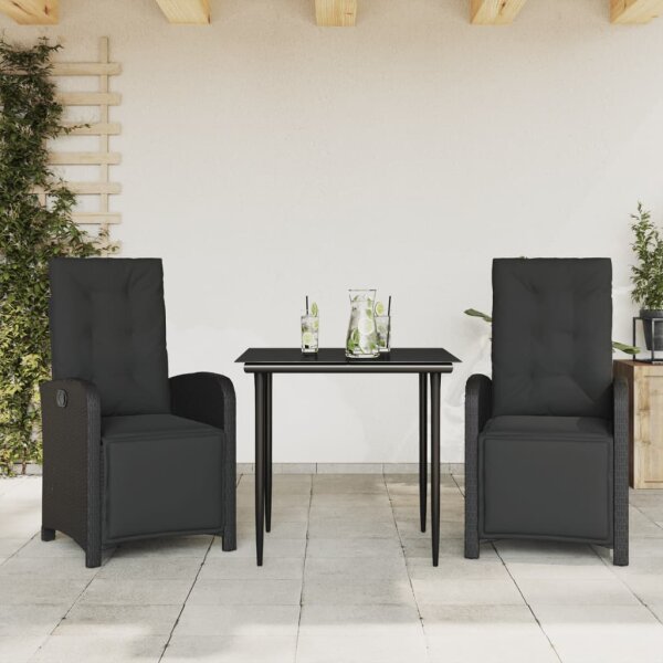 vidaXL 3-tlg. Bistro-Set mit Kissen Schwarz Poly Rattan