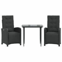 vidaXL 3-tlg. Bistro-Set mit Kissen Schwarz Poly Rattan