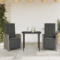 vidaXL 3-tlg. Bistro-Set mit Kissen Grau Poly Rattan