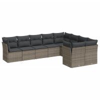 vidaXL 9-tlg. Garten-Sofagarnitur mit Kissen Grau Poly Rattan