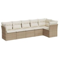 vidaXL 6-tlg. Garten-Sofagarnitur mit Kissen Beige Poly Rattan