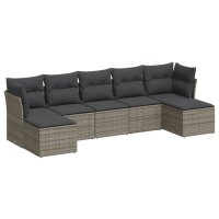 vidaXL 7-tlg. Garten-Sofagarnitur mit Kissen Grau Poly Rattan