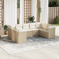 vidaXL 9-tlg. Garten-Sofagarnitur mit Kissen Beige Poly Rattan