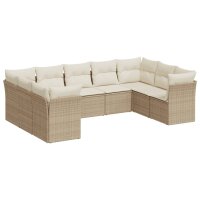 vidaXL 9-tlg. Garten-Sofagarnitur mit Kissen Beige Poly Rattan