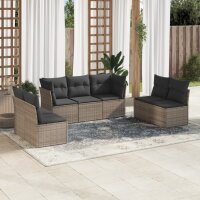 vidaXL 7-tlg. Garten-Sofagarnitur mit Kissen Grau Poly Rattan