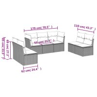 vidaXL 7-tlg. Garten-Sofagarnitur mit Kissen Grau Poly Rattan