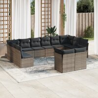 vidaXL 12-tlg. Garten-Sofagarnitur mit Kissen Grau Poly...