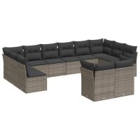 vidaXL 12-tlg. Garten-Sofagarnitur mit Kissen Grau Poly...