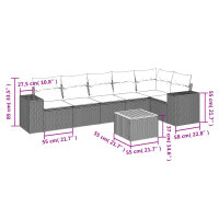 vidaXL 7-tlg. Garten-Sofagarnitur mit Kissen Grau Poly Rattan