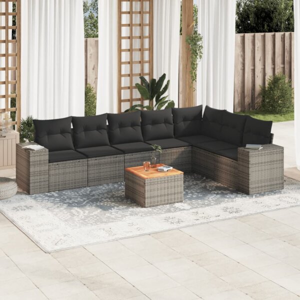 vidaXL 8-tlg. Garten-Sofagarnitur mit Kissen Grau Poly Rattan