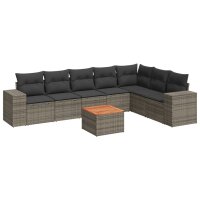 vidaXL 8-tlg. Garten-Sofagarnitur mit Kissen Grau Poly Rattan