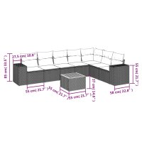 vidaXL 8-tlg. Garten-Sofagarnitur mit Kissen Grau Poly Rattan