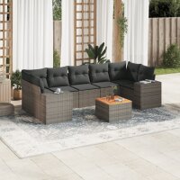 vidaXL 8-tlg. Garten-Sofagarnitur mit Kissen Grau Poly Rattan