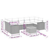 vidaXL 8-tlg. Garten-Sofagarnitur mit Kissen Grau Poly Rattan