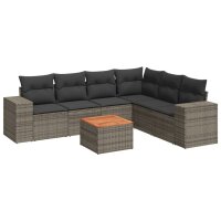 vidaXL 7-tlg. Garten-Sofagarnitur mit Kissen Grau Poly Rattan